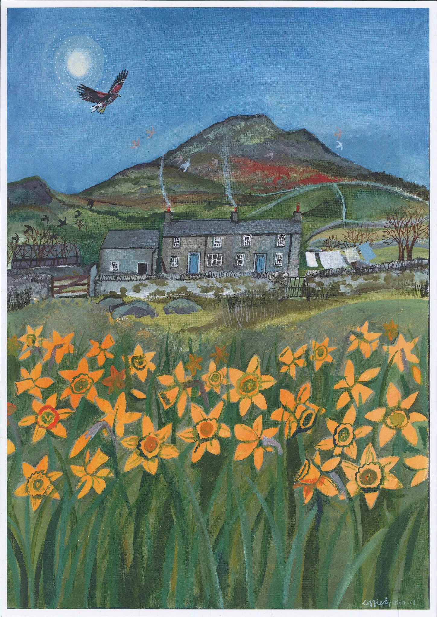 Poster 'Field of Daffodils' gan Lizzie Spikes