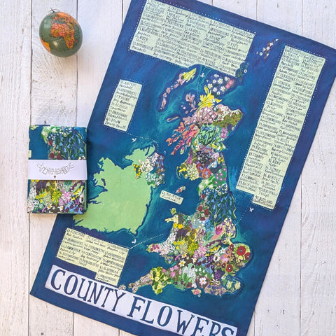 'UK County Flowers' tea towel by Lizzie Spikes