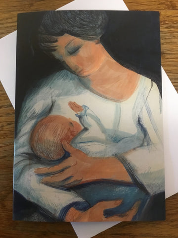 Cerdyn cyfarch 'Maternité fond bleu de Prusse / Mother III' gan Claudia Williams