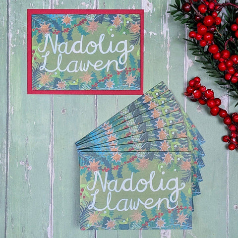 'Nadolig Llawen Wreath' Christmas Cards by Lizzie Spikes