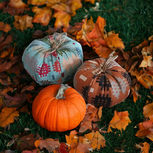 Welsh Tapestry print fabric pumpkin - Green background SMALL