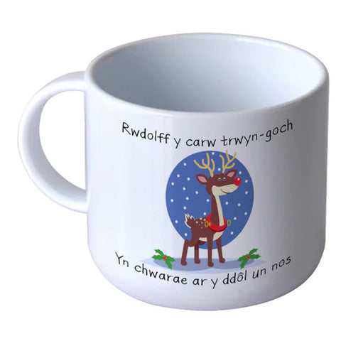 Melamine Nursery Rhyme cup 'Rwdolff y Carw Trwyn-goch'