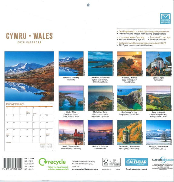 'Cymru/Wales' - 2026 Square Calendar