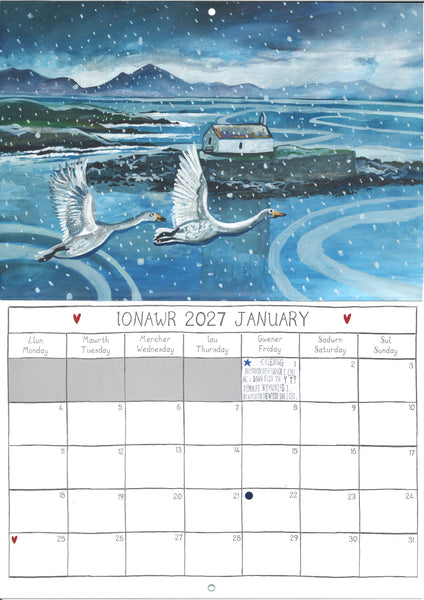 'Cymru a'i Bywyd Gwyllt' - Calendr 2027 gan Lizzie Spikes
