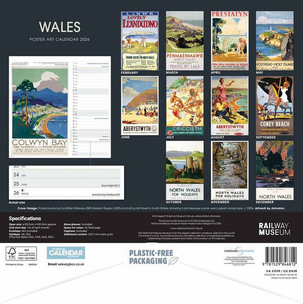 Amgueddfa Reilffordd Cenedlaethol - Calendr 'Wales Poster Art' 2026