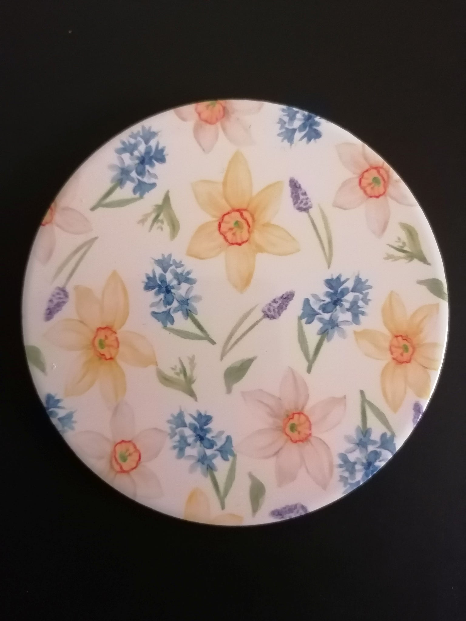 Round Ceramic coaster 'Daffodils and Hyacinths'