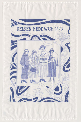 Lliain llestri 'Deiseb Heddwch 1923' (Womens Peace Centenary 1923) gan Efa Lois