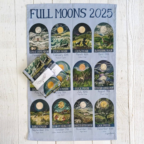 'Full Moons 2025' tea towel by Lizzie Spikes