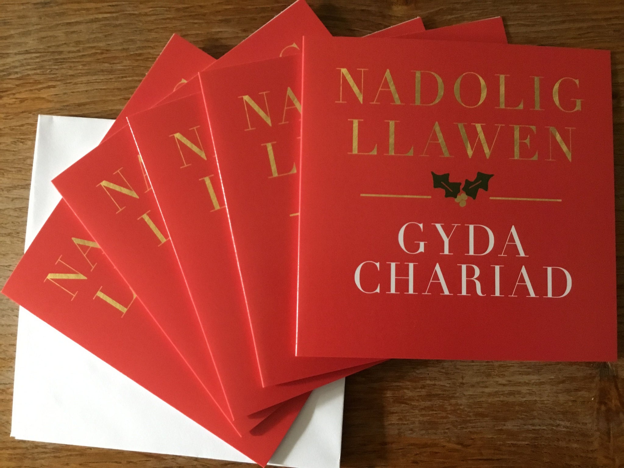 Pack of 5 Charity Christmas Cards - 'Nadolig Llawen gyda chariad'