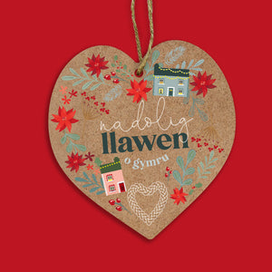 'Nadolig Llawen heart' - Wooden Christmas Decoration