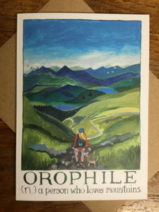 'Orophile' Greetings Card by Lizzie Spikes