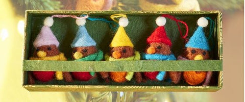 Set of 5 Hanging Felt Robin Christmas Decorations