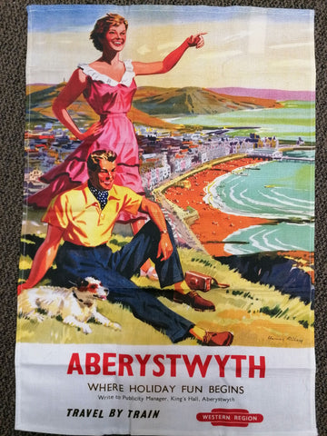 Lliain sychu llestri 'Retro Aberystwyth'