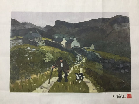 'The way to the cottages' - lliain sychu llestri Syr Kyffin Williams