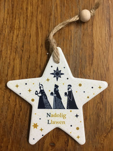 Ceramic Star Christmas Decoration - 'Three Kings with Stars'