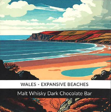 Bar Siocled Tywyll Wisgi Brag Coco Pzazz  - 'Cymru/Traethau Eang'