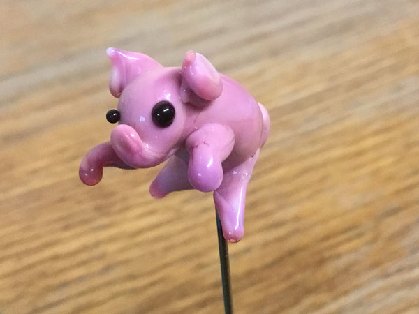 Handmade Glass Lapel Pin - 'Pig'