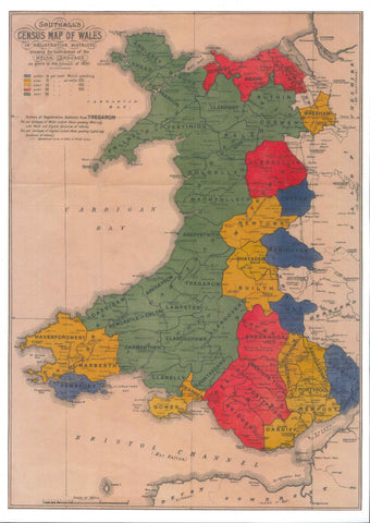 'Map Cyfrifiad Cymru 1891' - Print heb fownt