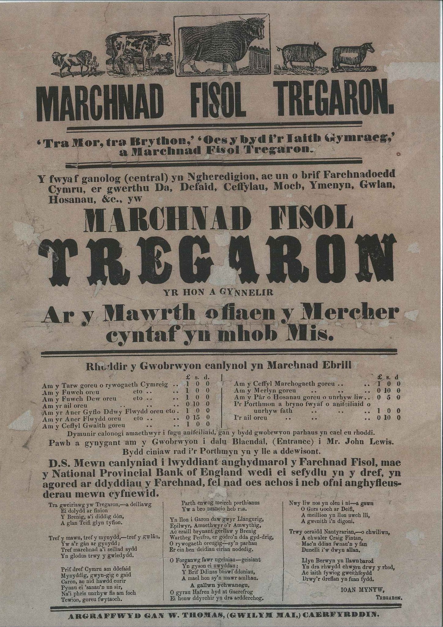 'Poster Marchnad fisol Tregaron c. 1872' - Print heb fownt