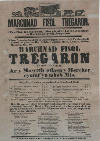 'Poster Marchnad fisol Tregaron c. 1872' - Print heb fownt
