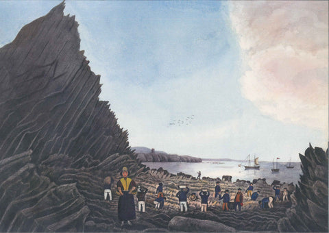 'Periwinkle gatherers at Aberystwith' - Print heb fownt