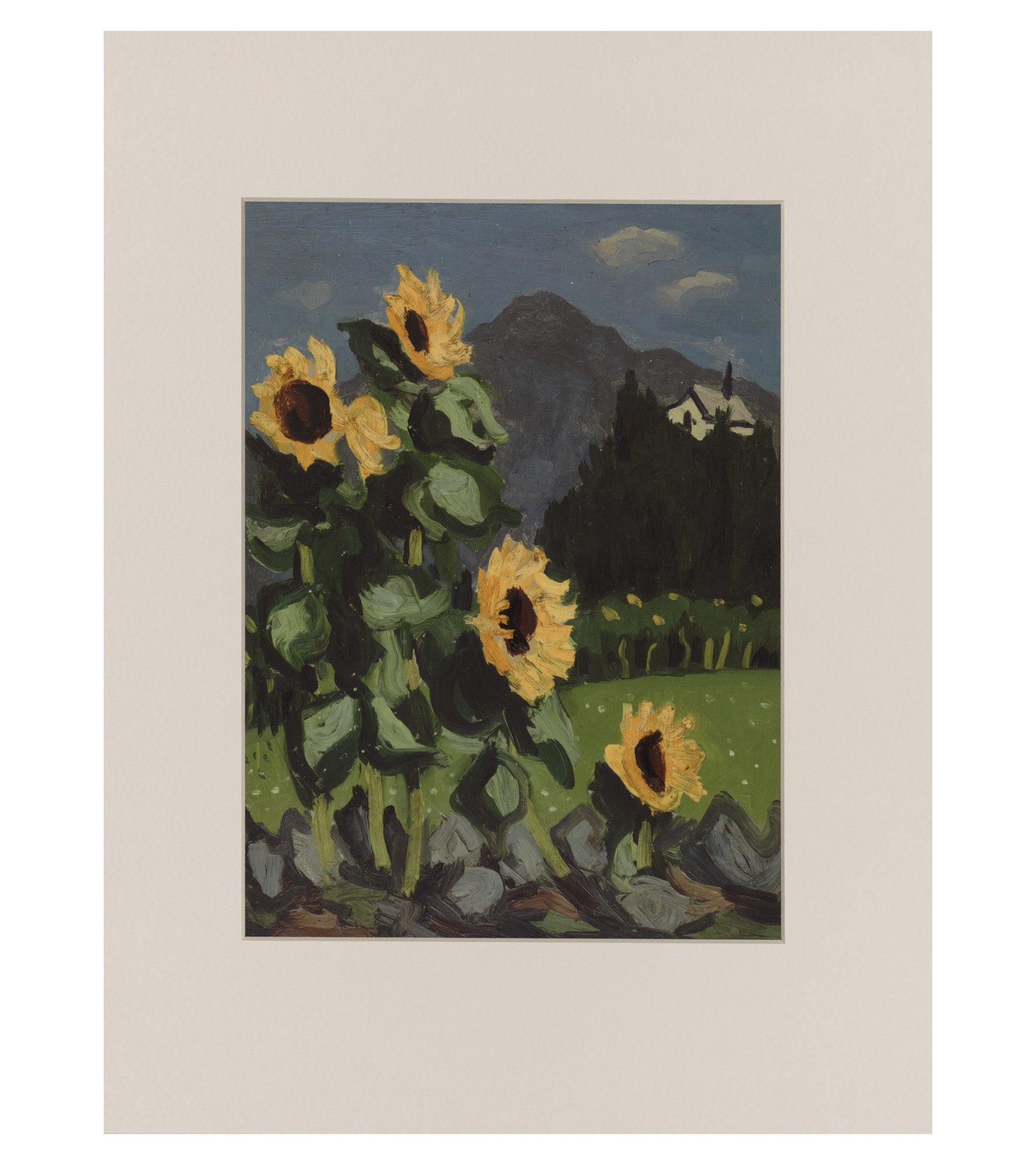 Sunflowers with mountains beyond - Syr Kyffin Williams Print