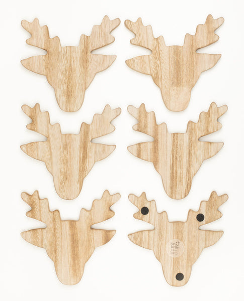 Set of 6 wooden stag shaped coasters