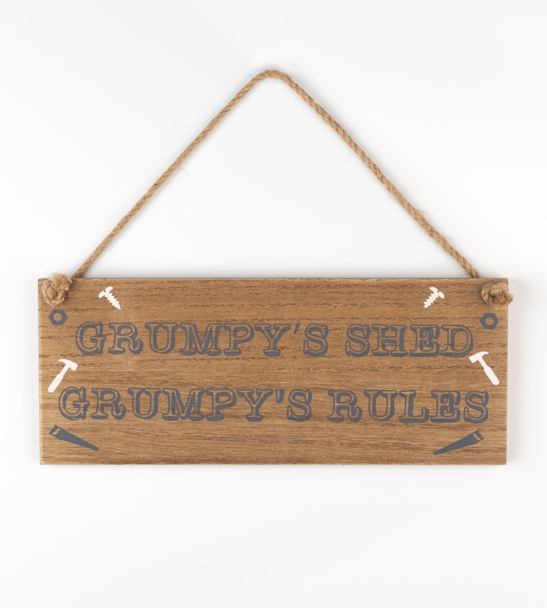 'Grumpy's Shed' wooden hanging sign