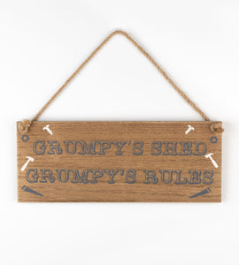 'Grumpy's Shed' wooden hanging sign
