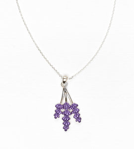 Enamel lavender pendant on silver-plated chain