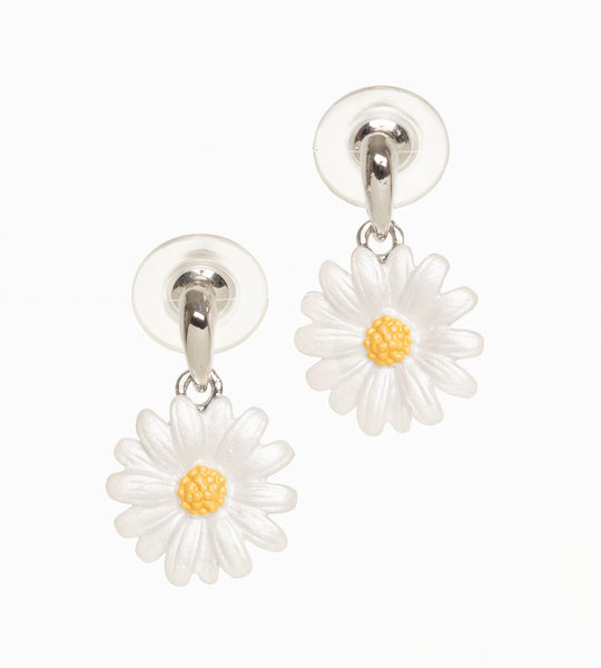 Enamel daisy drop earrings (dimpled)