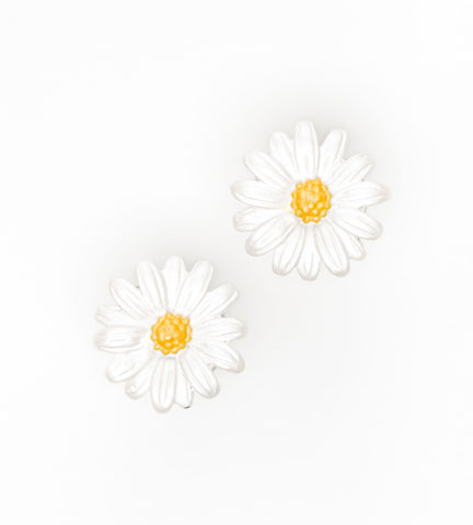 Enamel daisy stud earrings (for pierced ears)