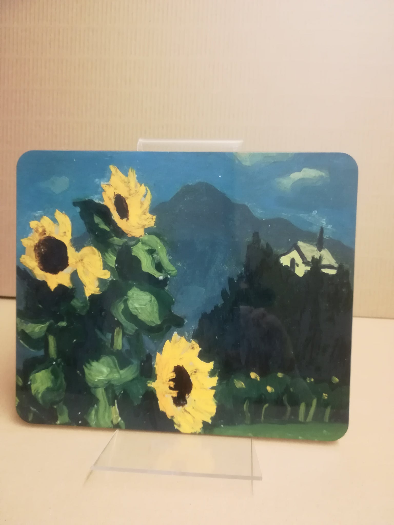 Sunflowers with mountains beyond - Syr Kyffin Williams Mat Bwrdd